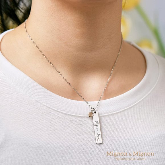 Silver Custom Birthstone Necklace Birth Flower Name Personalized Gift for Her - Picture 7 of 13